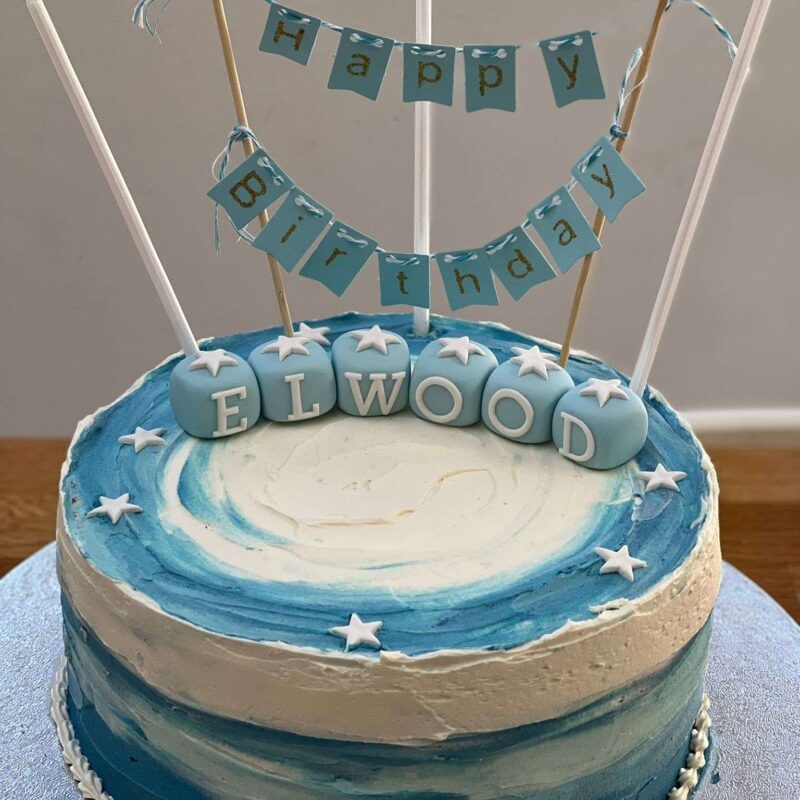 Blue and white Christening cake