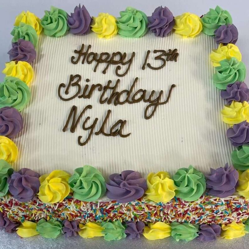 Rainbow piping square cake