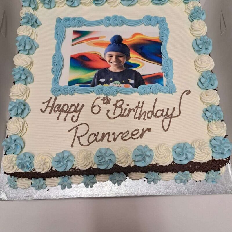 Photo Cake with Blue and White