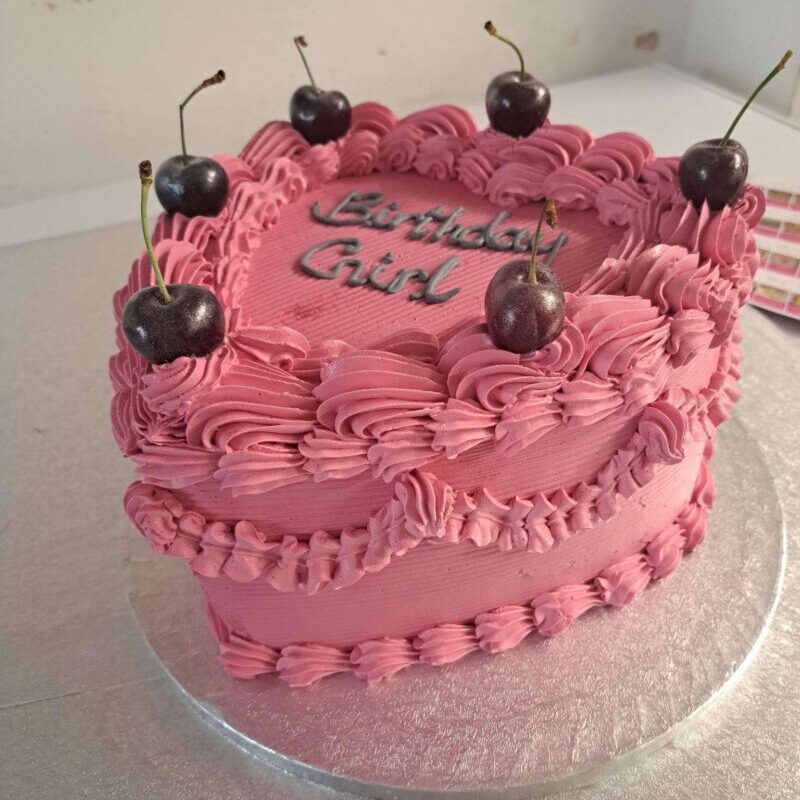 Pink Heart with Cherry cake
