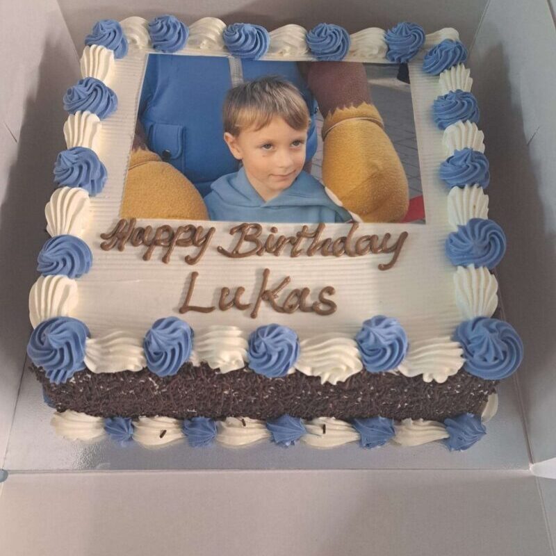 PHOTO CAKE WITH BLUE ICING