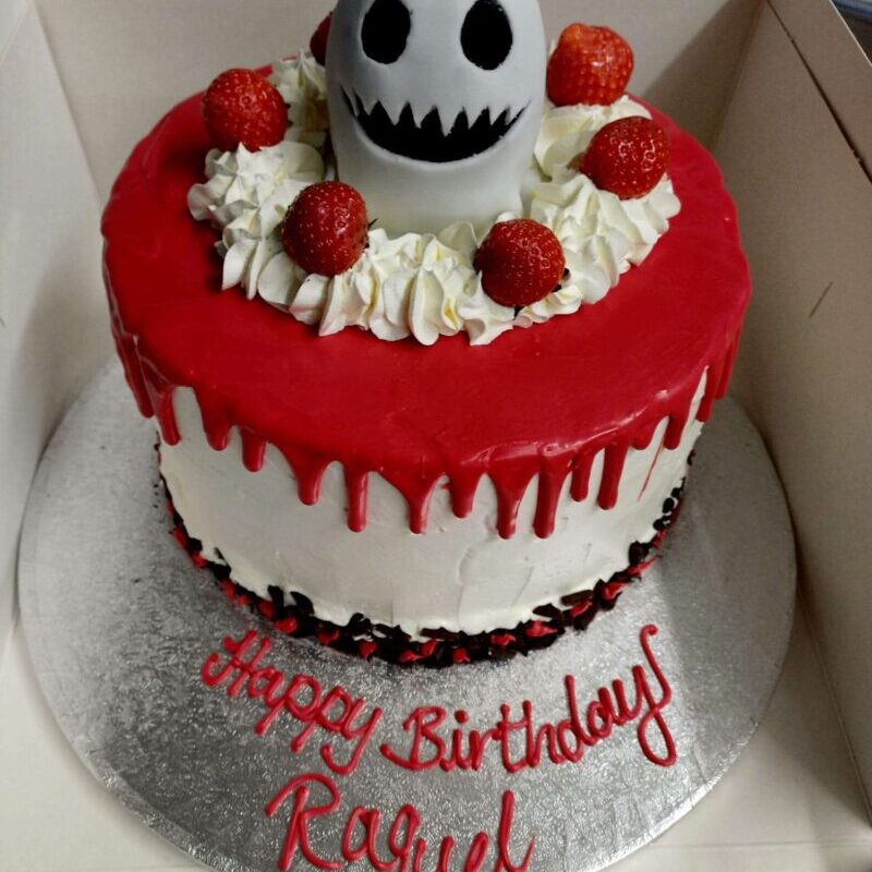 Halloween cake in Cherry red