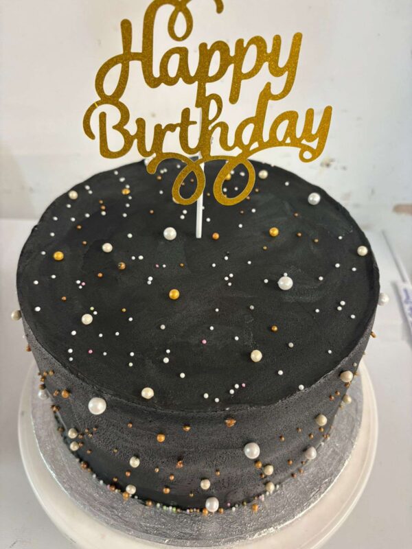 Black Cake With Gold & White Pearls