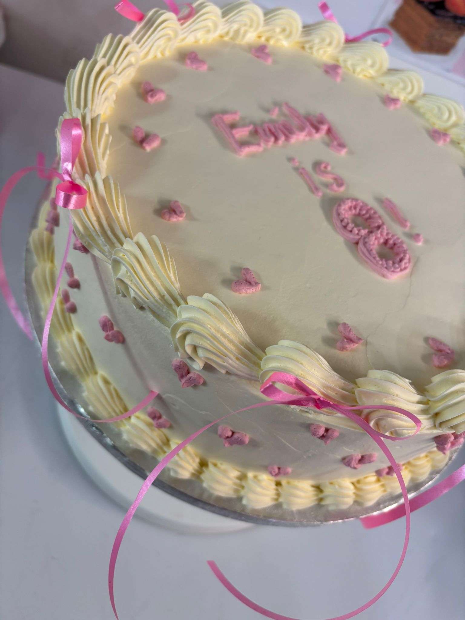 Elegant White Cake with Heart & Bow - Image 2