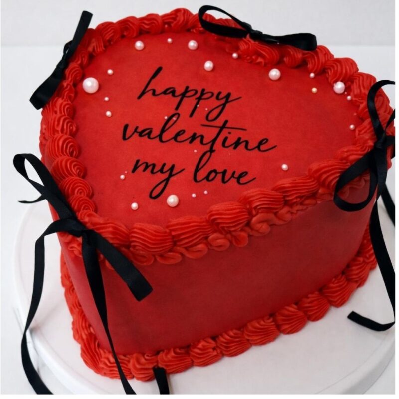 Red Heart With Big Black Bow--Valentines special