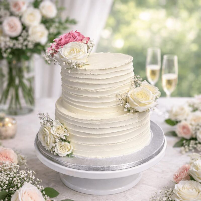 White Elegant cake with Rose-2 Without Leaf
