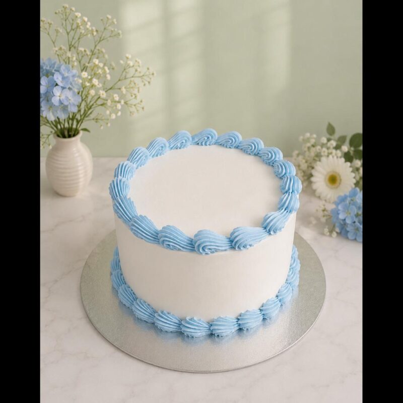 Signature white cake with Light Blue